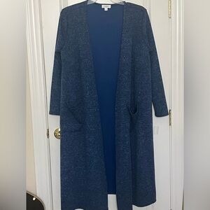 LuLaRoe Heather Blue Long Cardigan duster Sweater with pockets Large